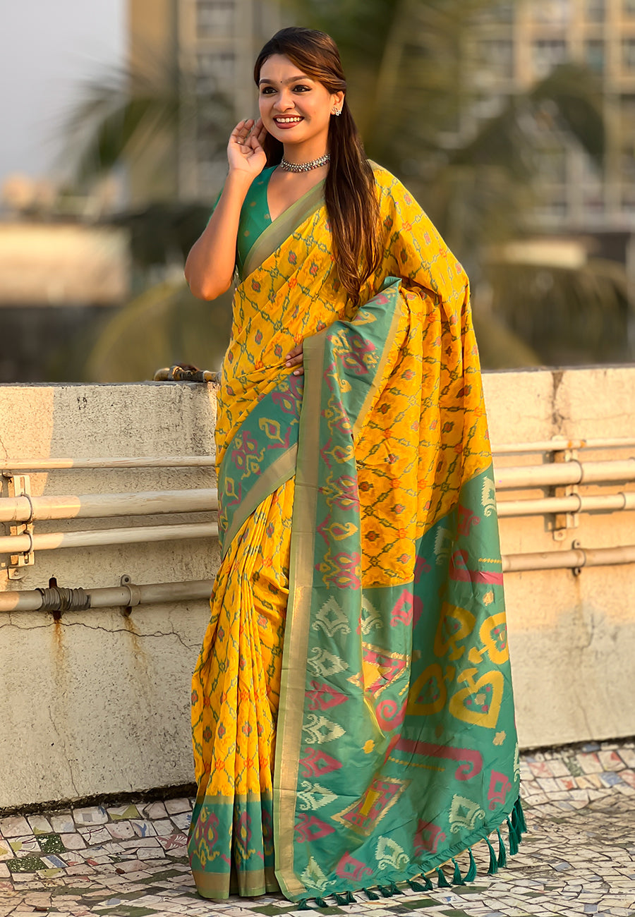 Yellow Soft Silk Zari Woven Patola Saree