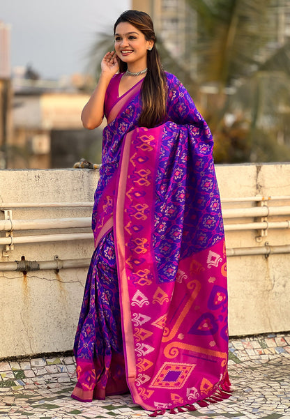Violet Soft Silk Zari Woven Patola Saree Banarasi Saree Anant Tex Exports Pvt.Ltd..