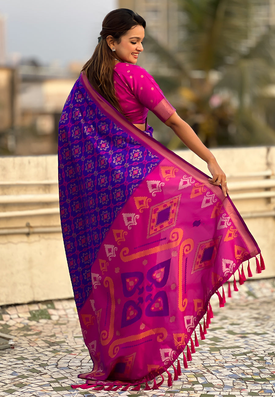 Violet Soft Silk Zari Woven Patola Saree