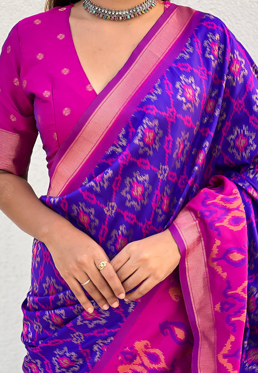 Violet Soft Silk Zari Woven Patola Saree