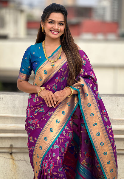 Wine Paithani Jaal Silk Zari Woven Saree Paithani Saree Anant Tex Exports Pvt.Ltd..