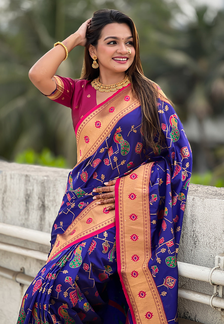 Violet Paithani Jaal Silk Zari Woven Saree Paithani Saree Anant Tex Exports Pvt.Ltd..