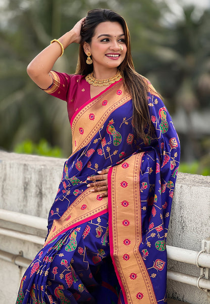 Violet Paithani Jaal Silk Zari Woven Saree Paithani Saree Anant Tex Exports Pvt.Ltd..