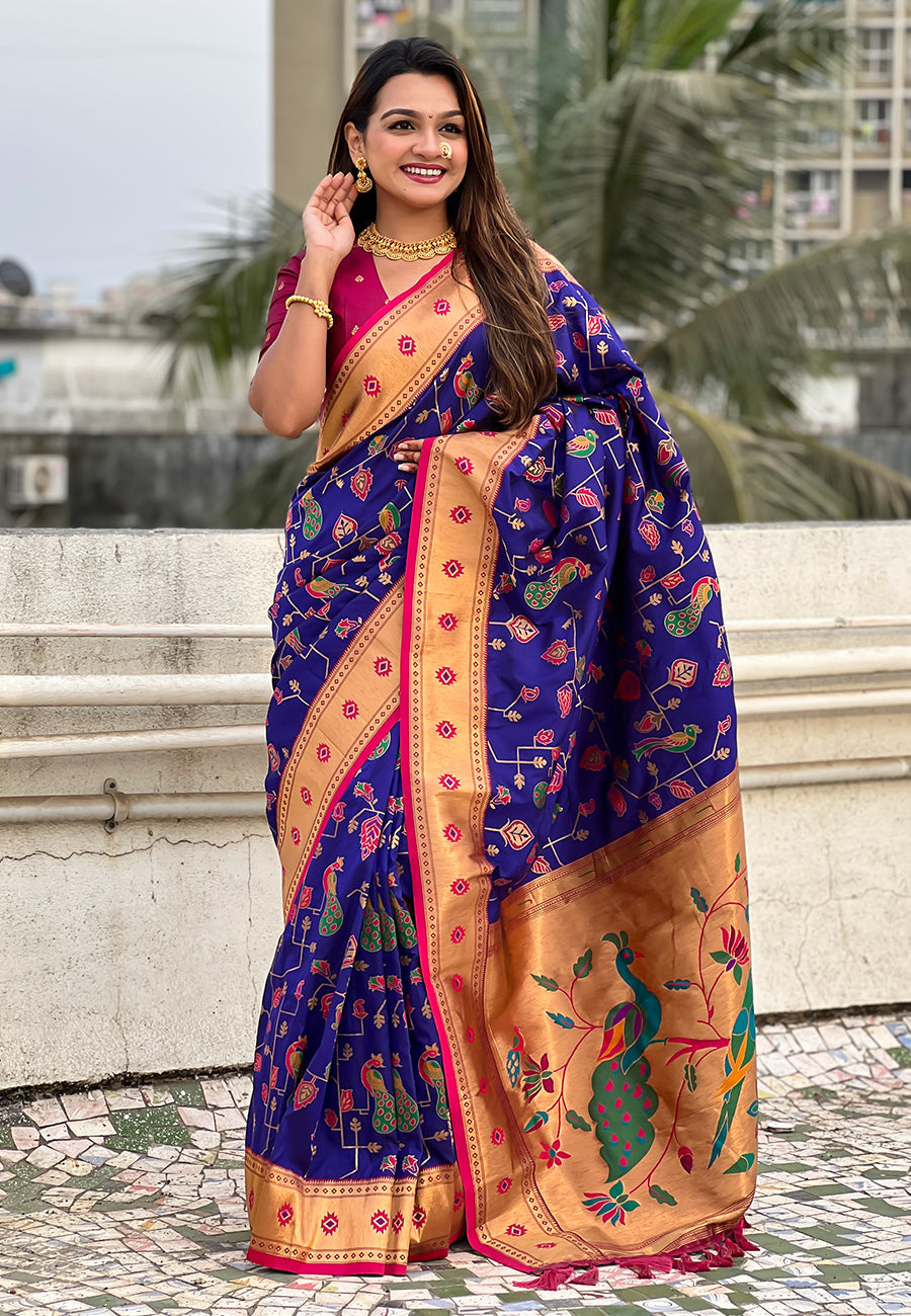 Violet Paithani Jaal Silk Zari Woven Saree Paithani Saree Anant Tex Exports Pvt.Ltd..