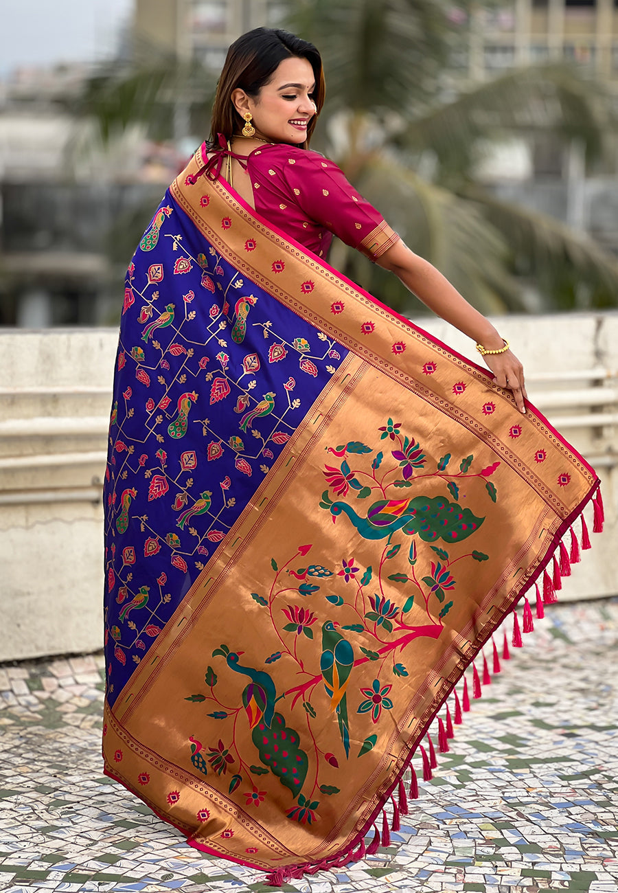 Violet Paithani Jaal Silk Zari Woven Saree Paithani Saree Anant Tex Exports Pvt.Ltd..