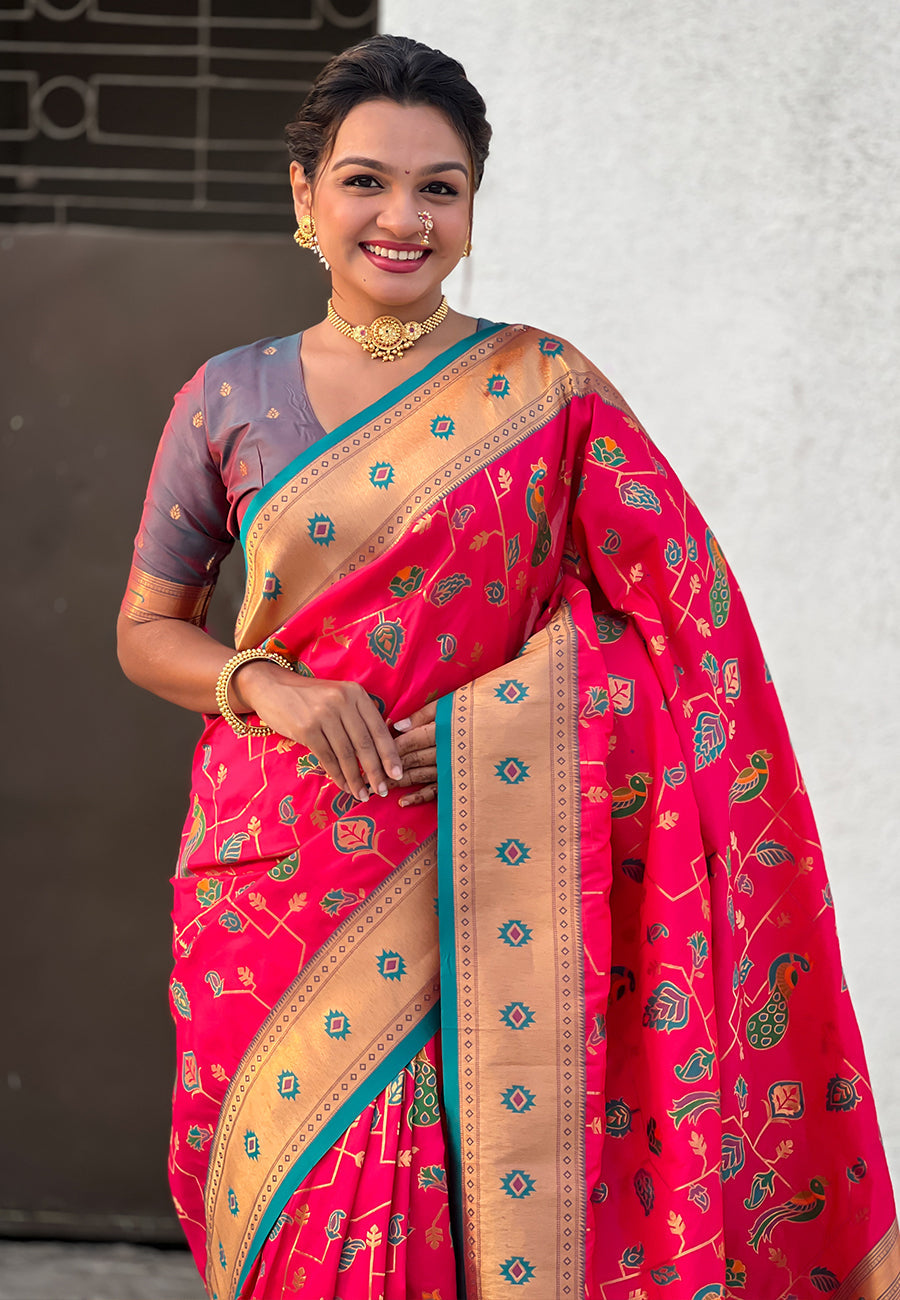 Pink Paithani Jaal Silk Zari Woven Saree Paithani Saree Anant Tex Exports Pvt.Ltd..