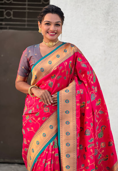 Pink Paithani Jaal Silk Zari Woven Saree Paithani Saree Anant Tex Exports Pvt.Ltd..