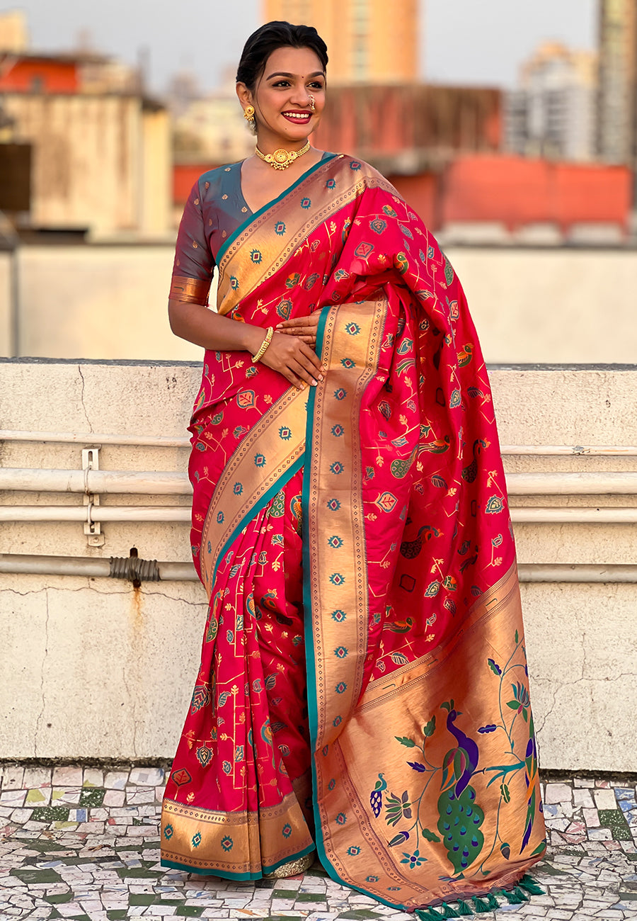 Pink Paithani Jaal Silk Zari Woven Saree Paithani Saree Anant Tex Exports Pvt.Ltd..
