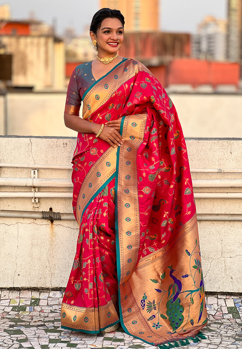 Pink Paithani Jaal Silk Zari Woven Saree