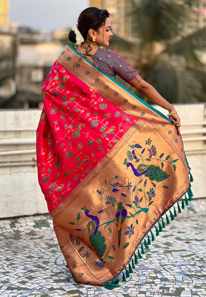 Pink Paithani Jaal Silk Zari Woven Saree Paithani Saree Anant Tex Exports Pvt.Ltd..