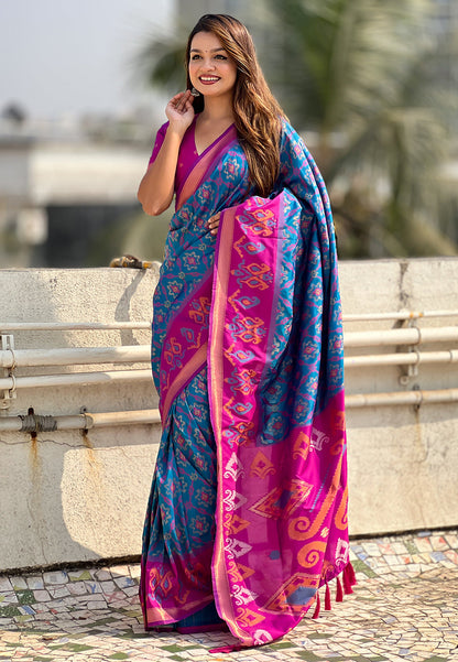 Blue Soft Silk Zari Woven Patola Saree Banarasi Saree Anant Tex Exports Pvt.Ltd..