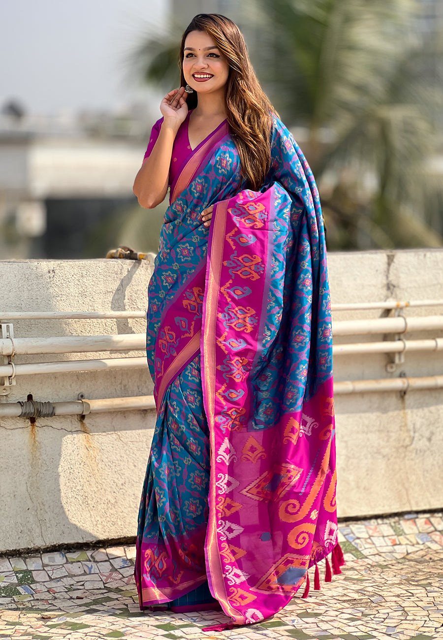 Blue Soft Silk Zari Woven Patola Saree