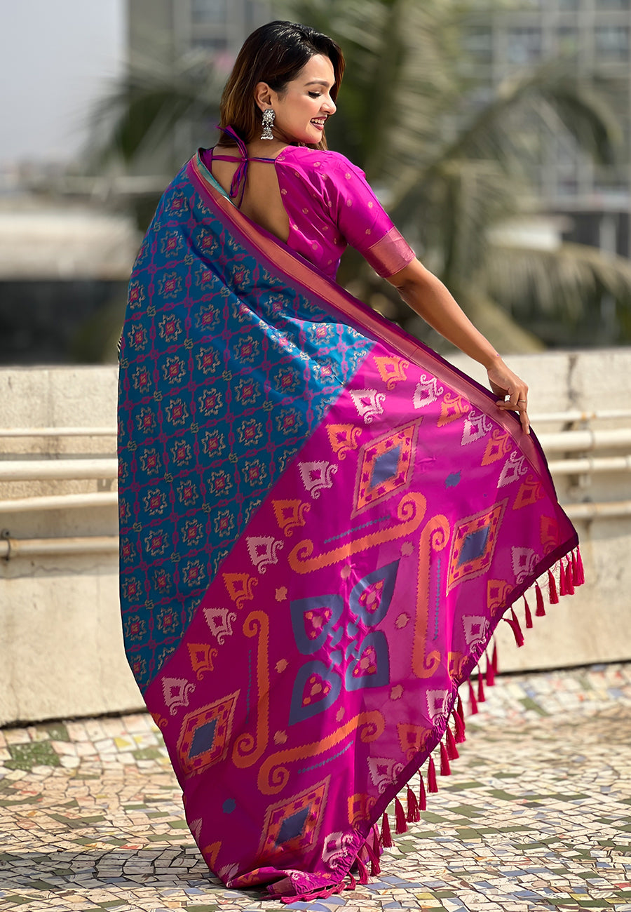 Blue Soft Silk Zari Woven Patola Saree