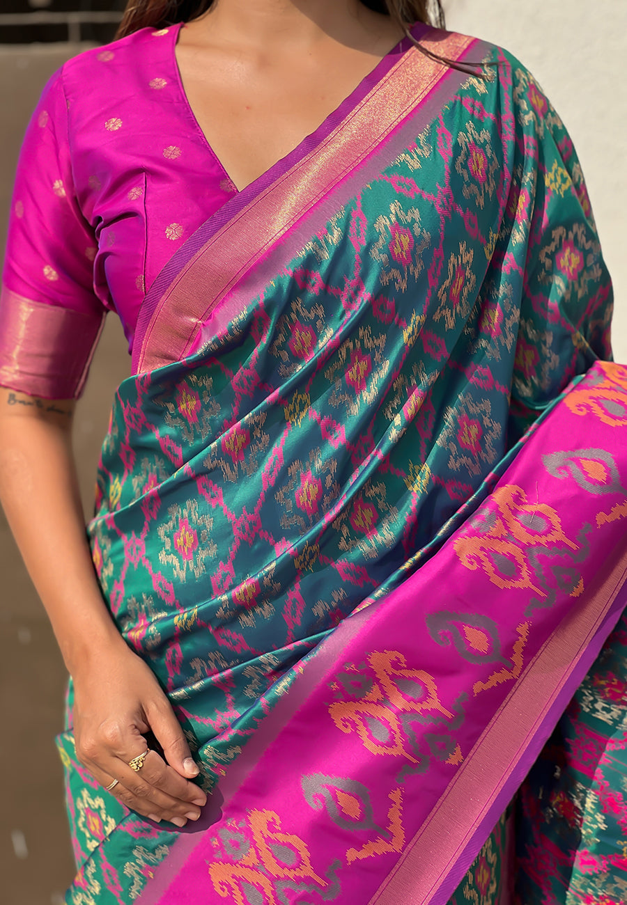 Green Soft Silk Zari Woven Patola Saree Banarasi Saree Anant Tex Exports Pvt.Ltd..