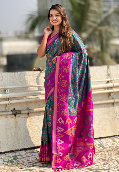 Green Soft Silk Zari Woven Patola Saree Banarasi Saree Anant Tex Exports Pvt.Ltd..