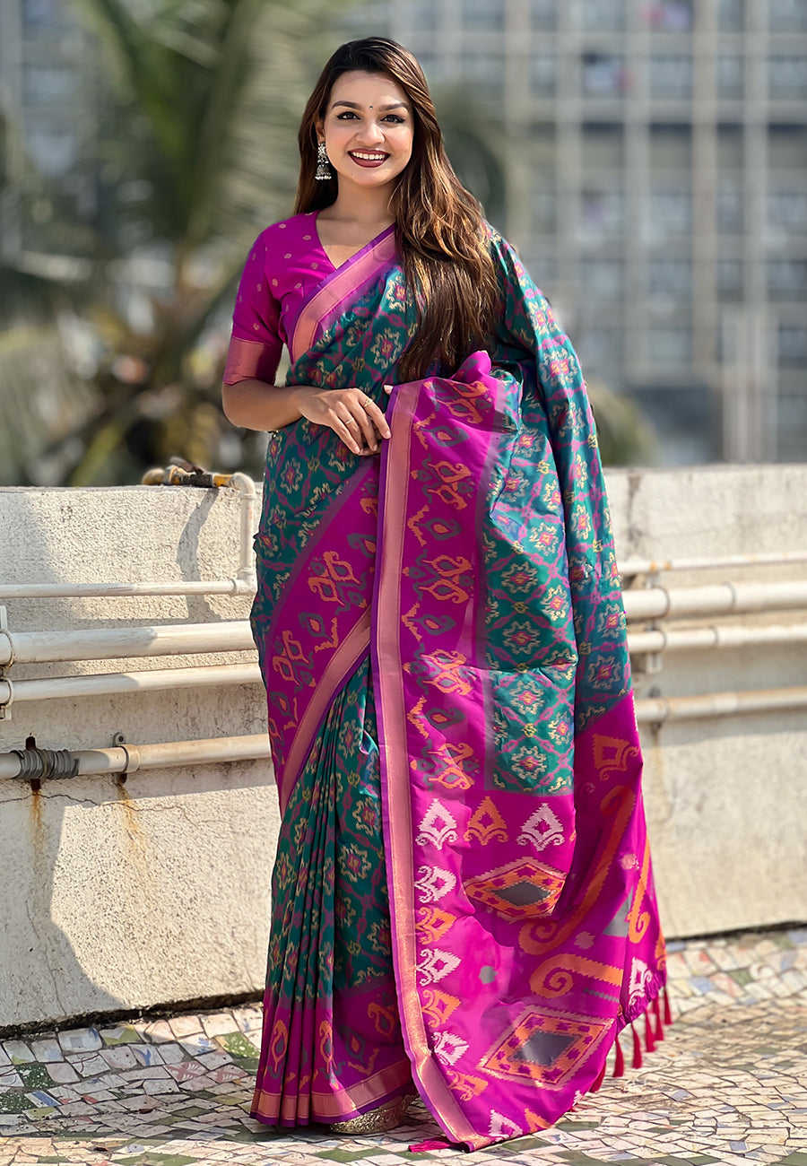 Green Soft Silk Zari Woven Patola Saree Banarasi Saree Anant Tex Exports Pvt.Ltd..