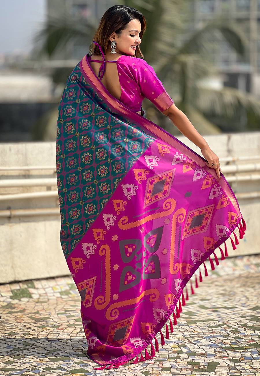 Green Soft Silk Zari Woven Patola Saree Banarasi Saree Anant Tex Exports Pvt.Ltd..
