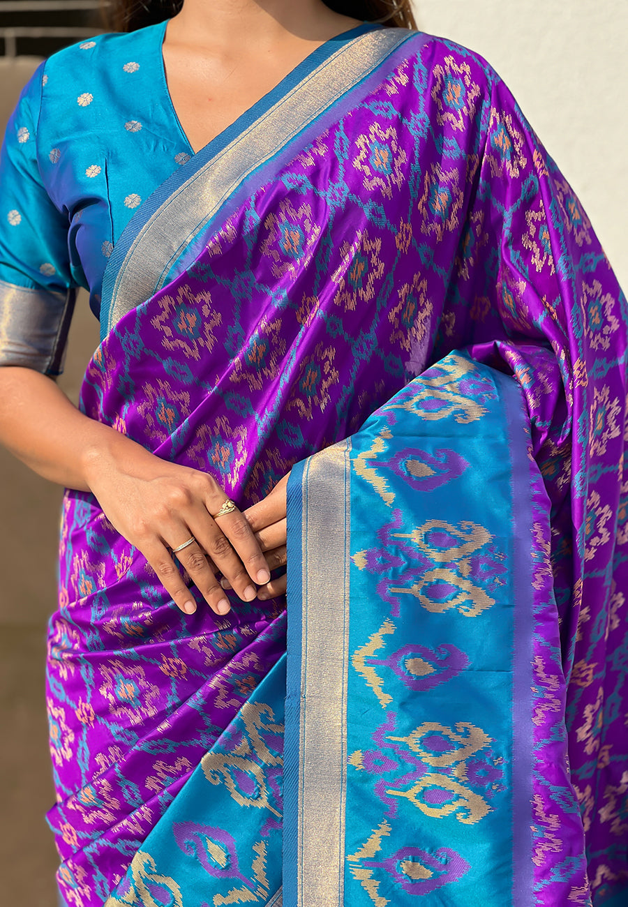 Purple Soft Silk Zari Woven Patola Banarasi Saree