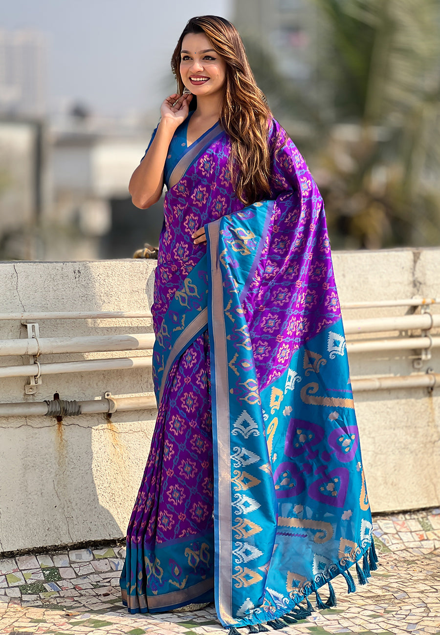 Purple Soft Silk Zari Woven Patola Saree