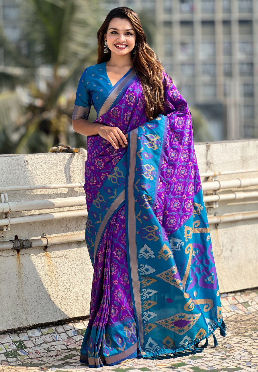 Purple Soft Silk Zari Woven Patola Saree