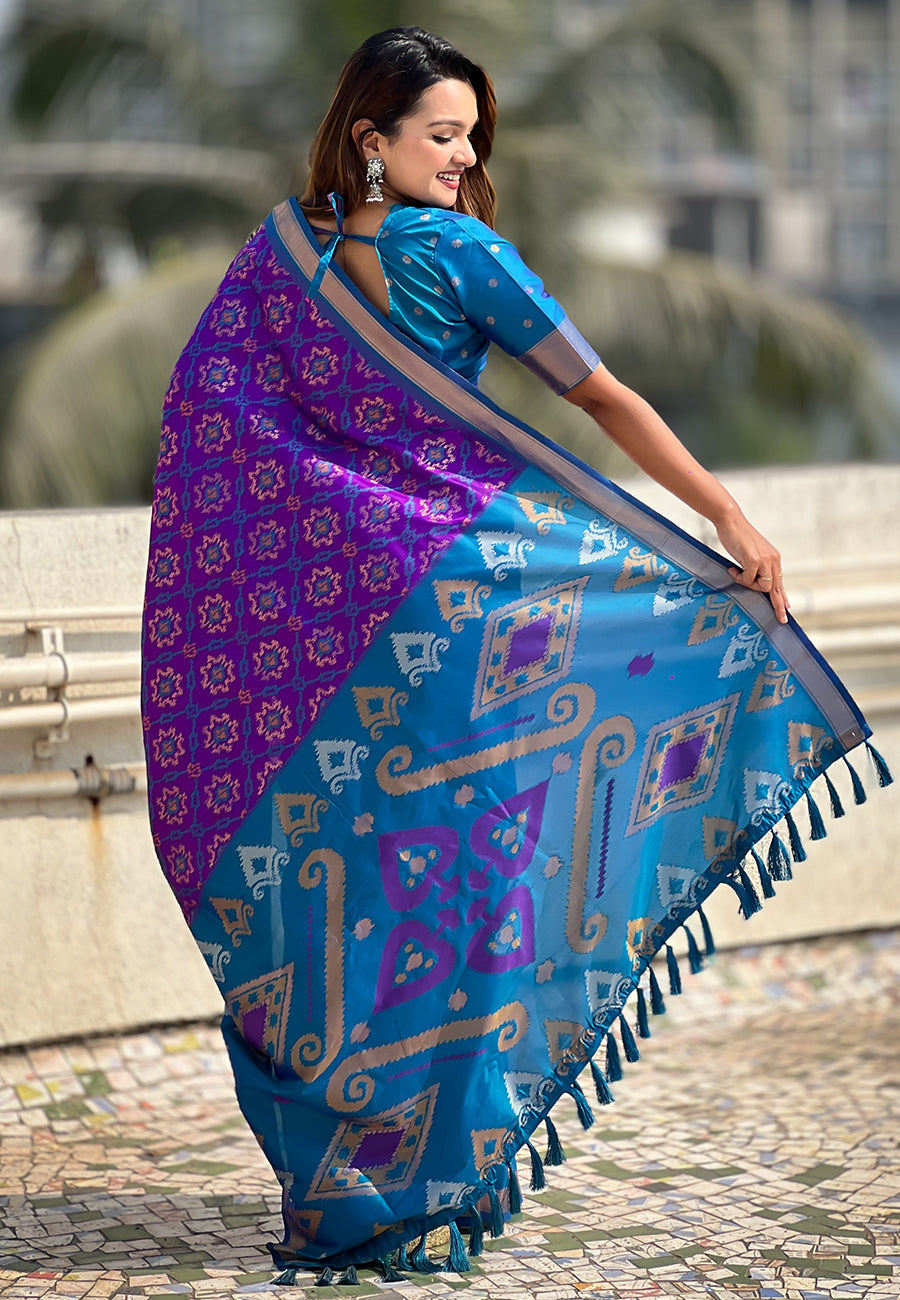 Purple Soft Silk Zari Woven Patola Banarasi Saree