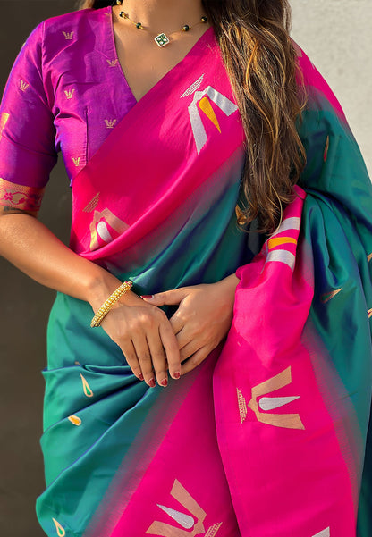 Green South Traditional Tilak Contrast Soft Silk Zari Woven Saree Soft Silk Saree Anant Tex Exports Pvt.Ltd..