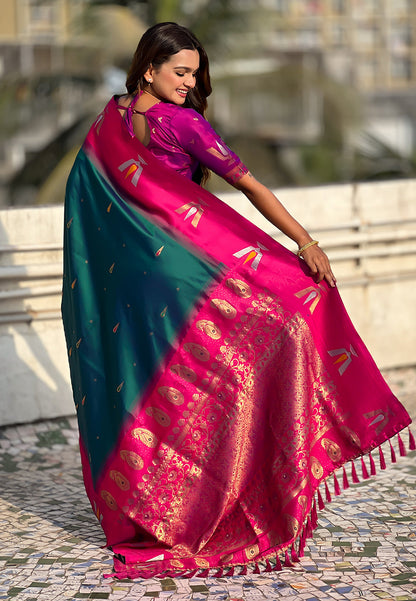 Green South Traditional Tilak Contrast Soft Silk Zari Woven Saree Soft Silk Saree Anant Tex Exports Pvt.Ltd..