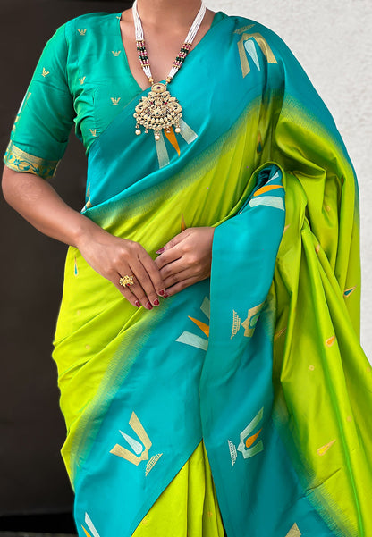 Pista South Traditional Tilak Contrast Soft Silk Zari Woven Saree Soft Silk Saree Anant Tex Exports Pvt.Ltd..