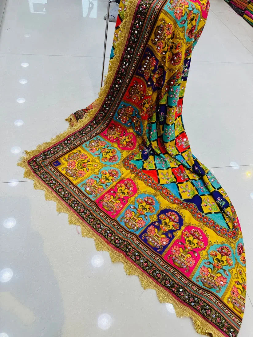 Party Wear Designer Handwork Real mirror Work Dupatta