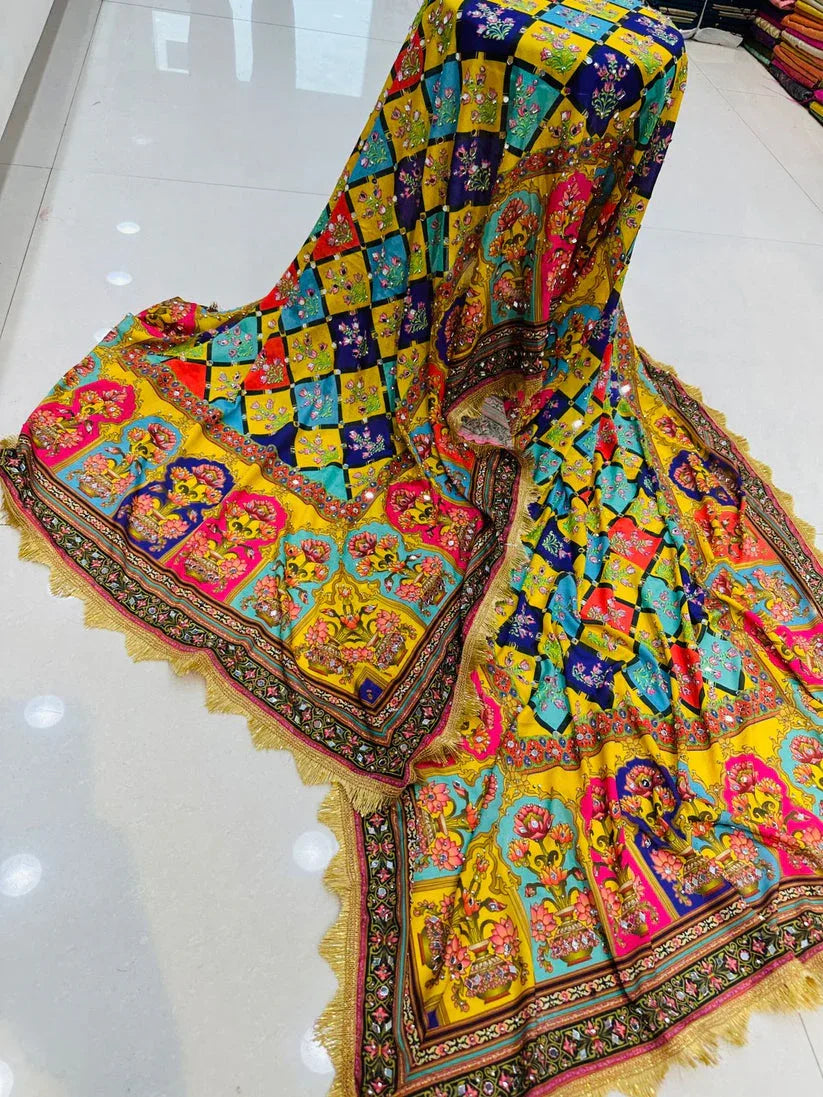 Party Wear Designer Handwork Real mirror Work Dupatta