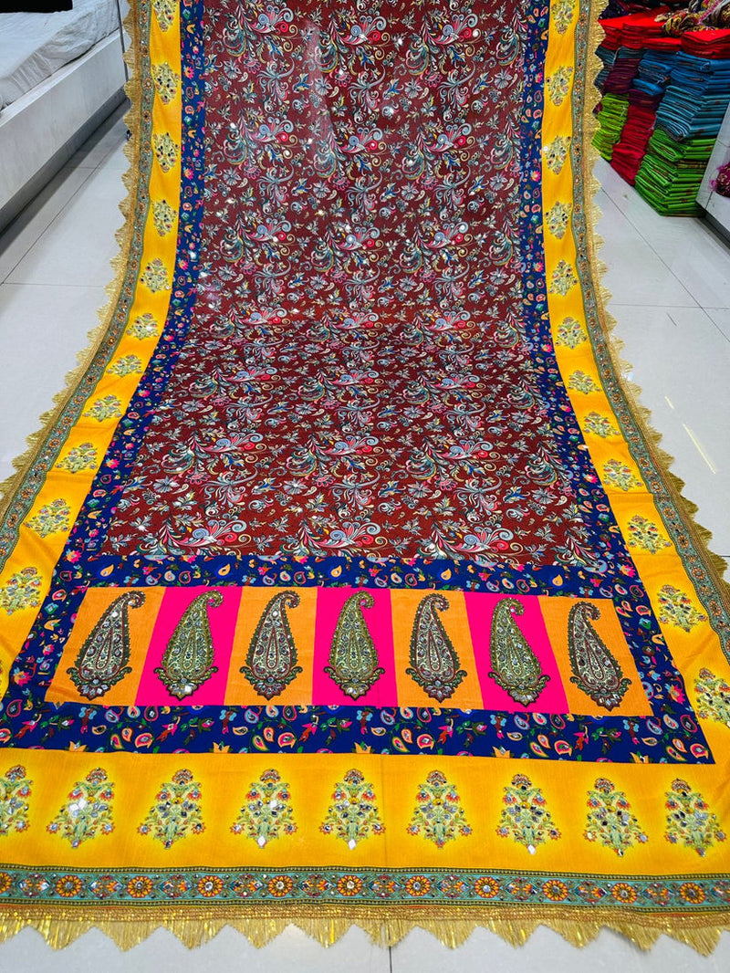 Party Wear Designer Handwork Real mirror Work Dupatta