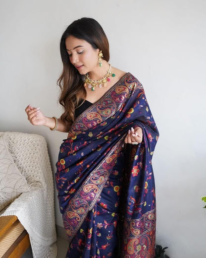 PARTY WEAR KASHMIRI PASMINA KACHI SILK SAREE - Anant Exports