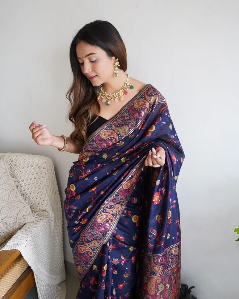 PARTY WEAR KASHMIRI PASMINA KACHI SILK SAREE