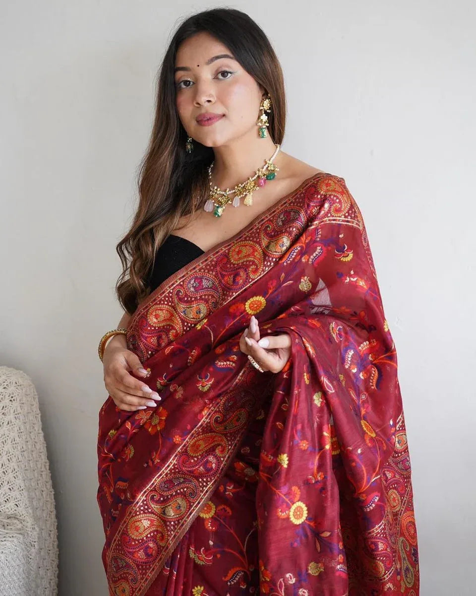 KASHMIRI SPECIAL SLAB PASHMINA KACHI SAREE - Anant Exports