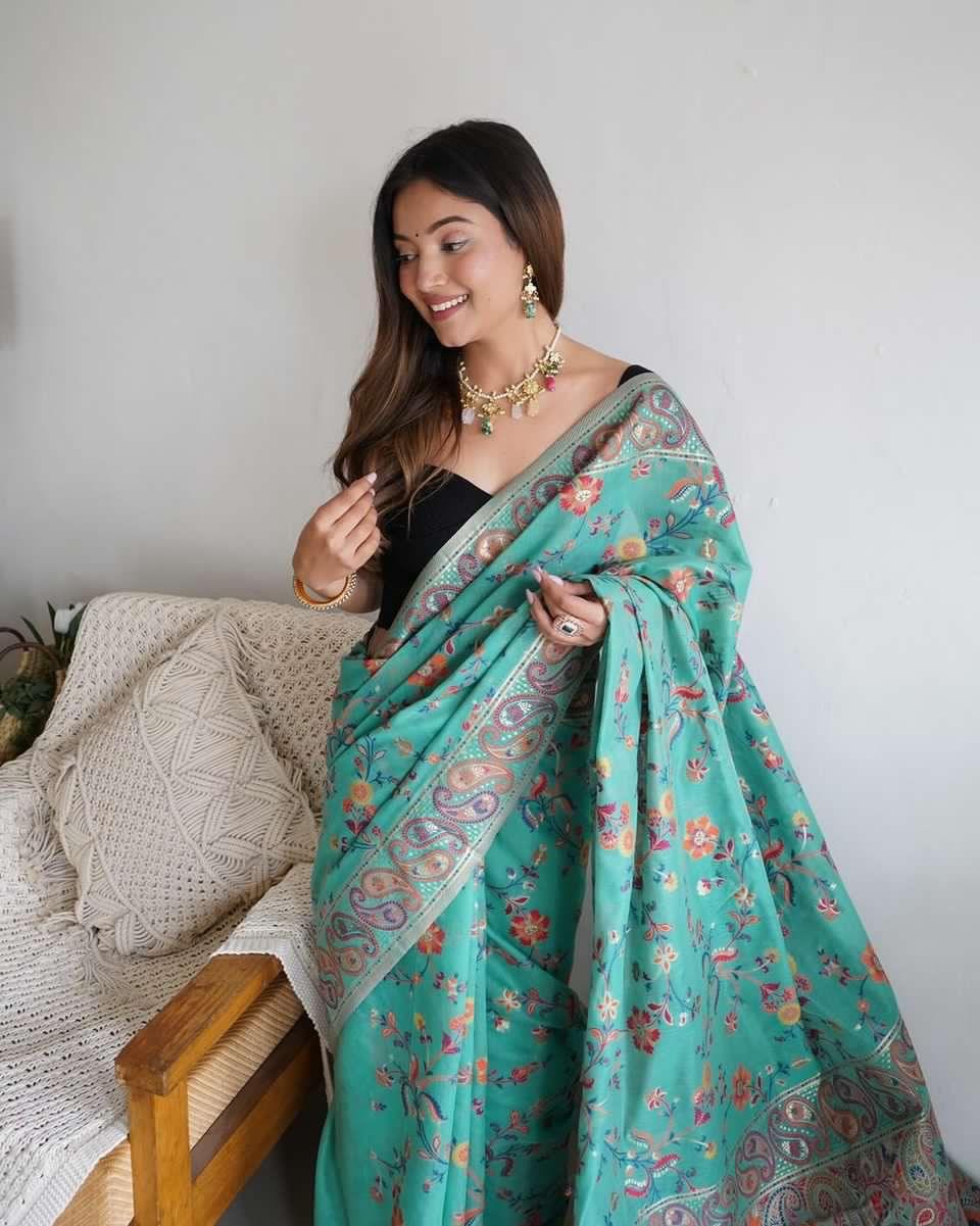 PARTY WEAR KASHMIRI PASMINA KACHI SILK SAREE - Anant Exports