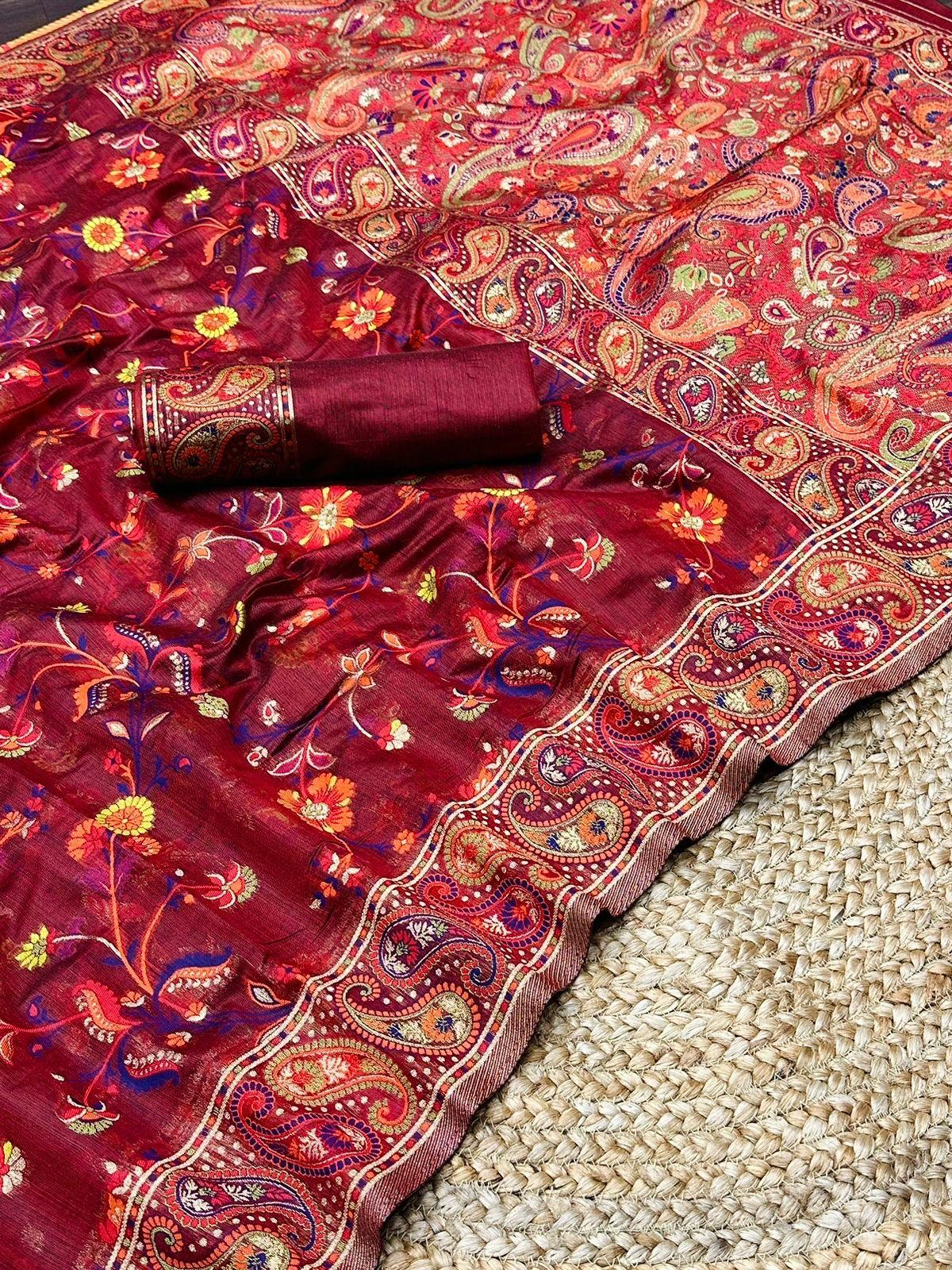 KASHMIRI SPECIAL SLAB PASHMINA KACHI SAREE - Anant Exports
