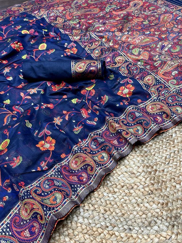PARTY WEAR KASHMIRI PASMINA KACHI SILK SAREE - Anant Exports