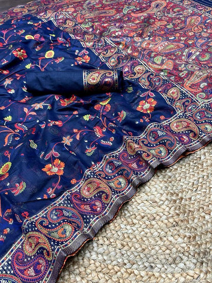 PARTY WEAR KASHMIRI PASMINA KACHI SILK SAREE - Anant Exports