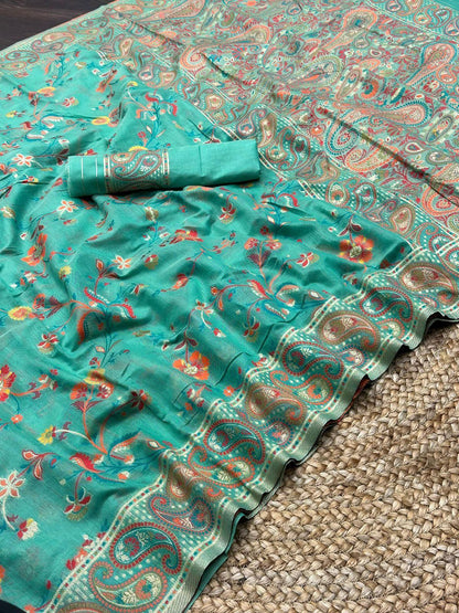 PARTY WEAR KASHMIRI PASMINA KACHI SILK SAREE - Anant Exports