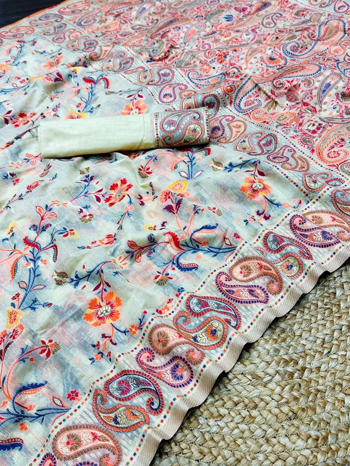 KASHMIRI SPECIAL SLAB PASHMINA KACHI SAREE - Anant Exports