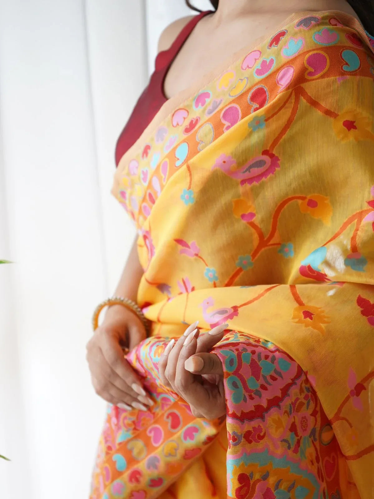 KASHMIRI SPECIAL SLAB PASHMINA KACHI SAREE - Anant Exports