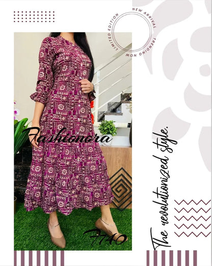 Party wear Premium Rayon Printed Dress with Hand Work Kurti - Anant Exports