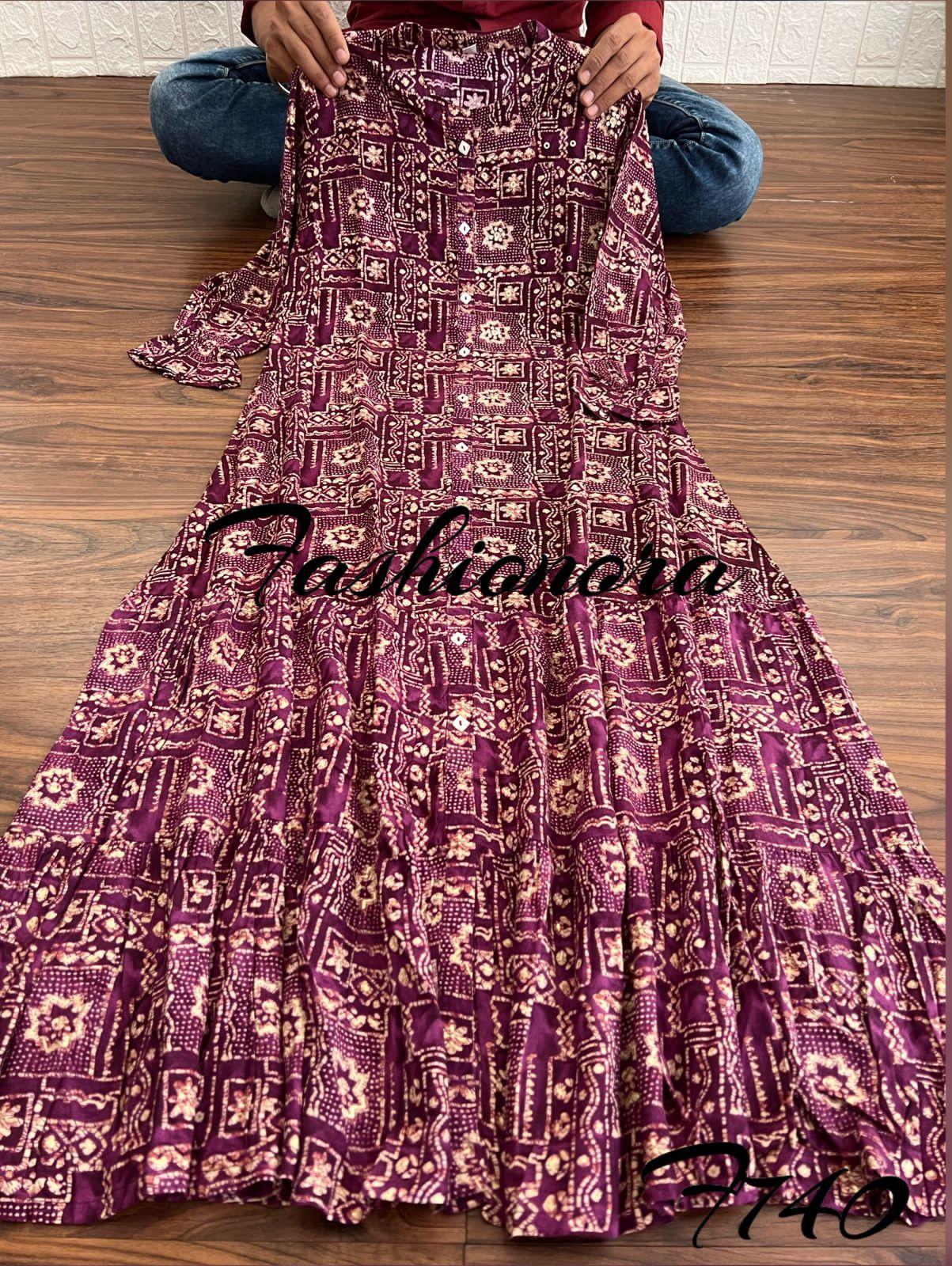 Party wear Premium Rayon Printed Dress with Hand Work Kurti - Anant Exports