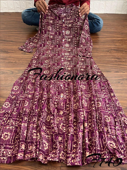 Party wear Premium Rayon Printed Dress with Hand Work Kurti - Anant Exports