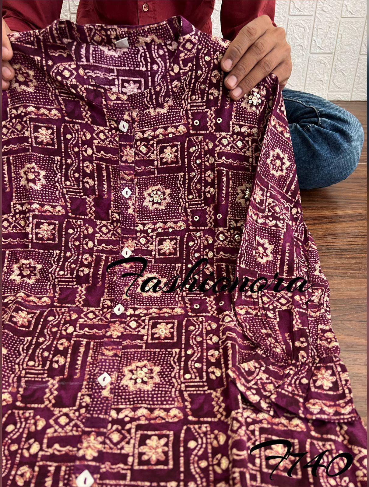 Party wear Premium Rayon Printed Dress with Hand Work Kurti - Anant Exports