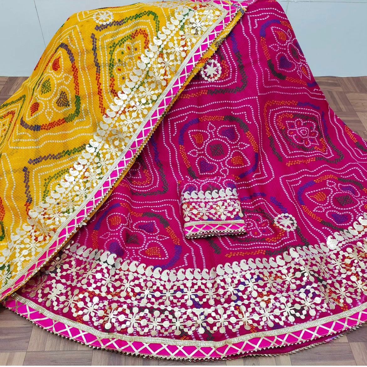 Rajasthani Traditional Kota Doriya Bandhej Print Lahenga Choli