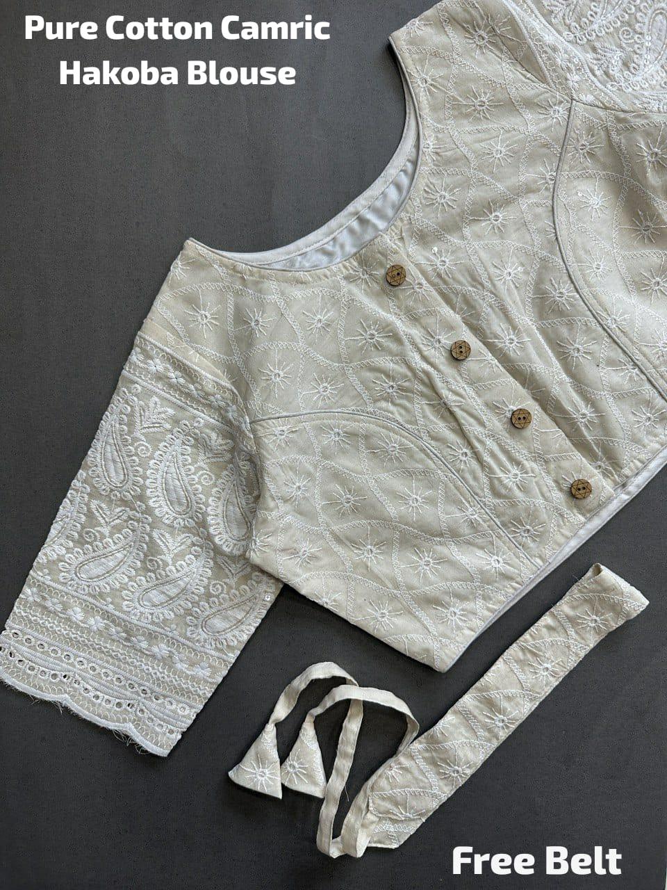Beautiful Designer Pure Cotton Camric Hakoba Cotton Blouse