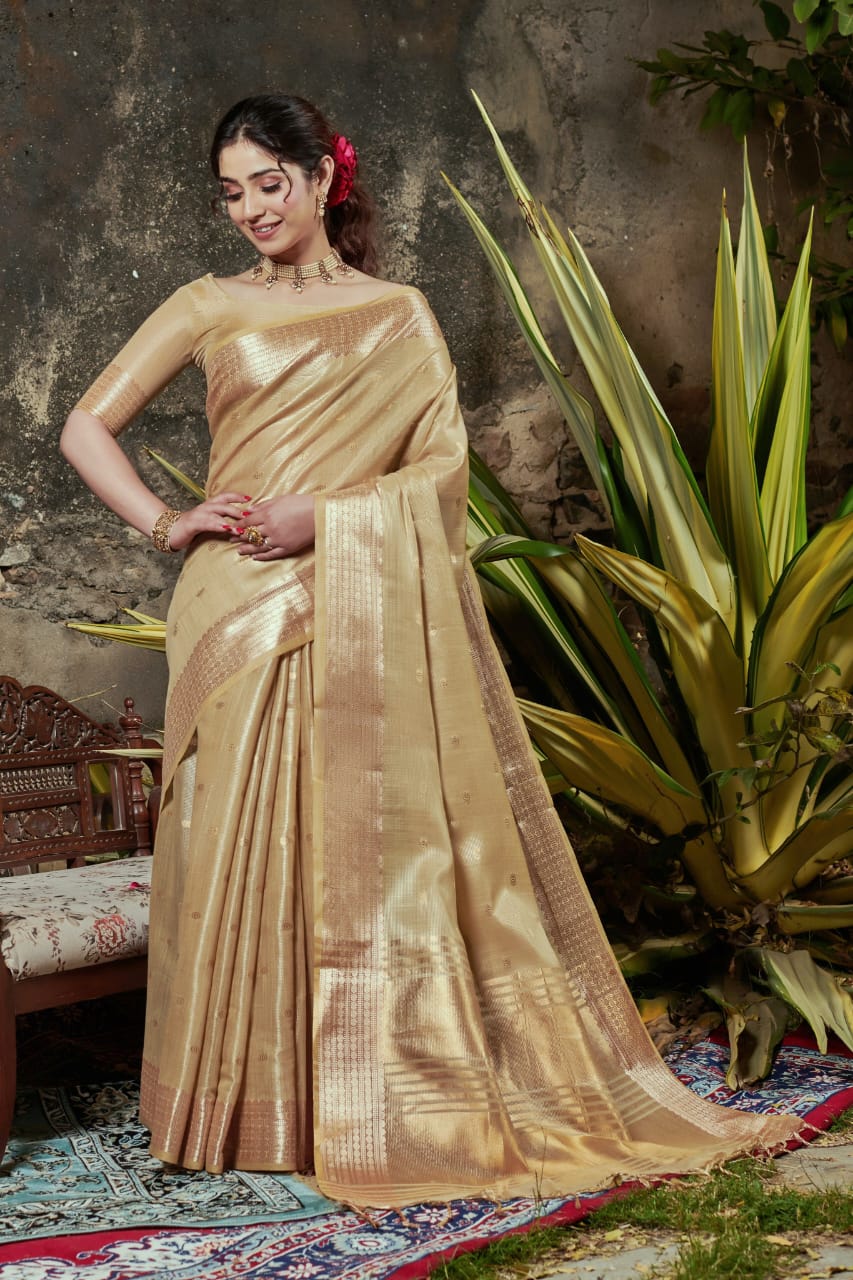 Beautiful Designer Maheshwarli Tissue siltk Weaving Saree