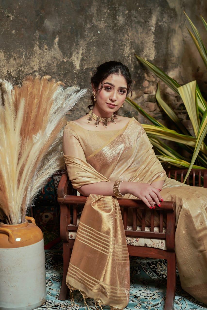 Beautiful Designer Maheshwarli Tissue siltk Weaving Saree