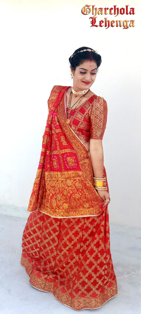 Beautiful Rajasthani Traditional Bandhej Ghatchola Lehenga Choli